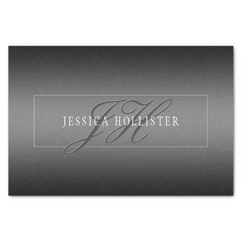 Elegant Name  Monogrammed Initials  Black  Grey Tissue Paper