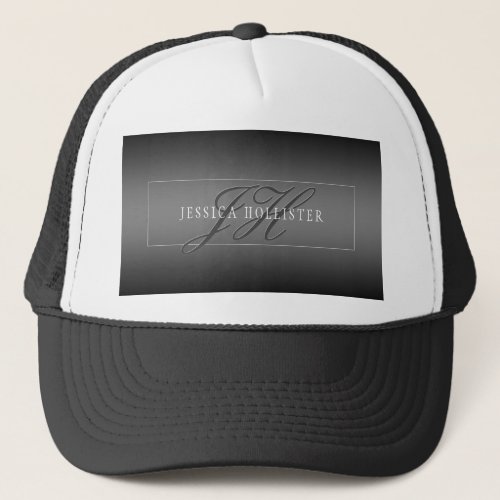 Elegant Name  Monogrammed Initials  Black  Grey Trucker Hat