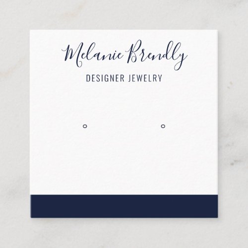 Elegant Name Navy White Jewelry Earring Display  Square Business Card