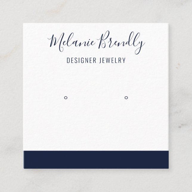 Elegant Name Navy White Jewelry Earring Display  Square Business Card (Front)