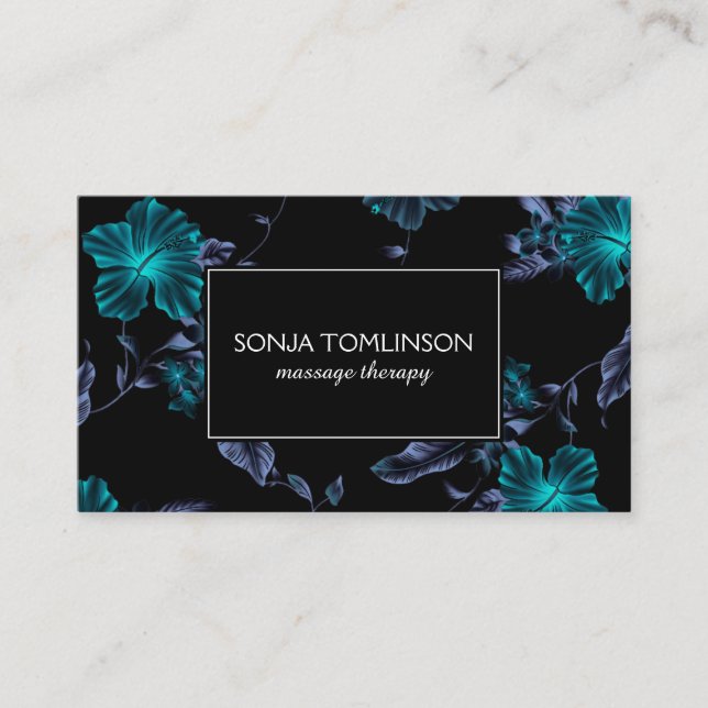 Elegant Name on Black Floral Pattern Business Card (Front)
