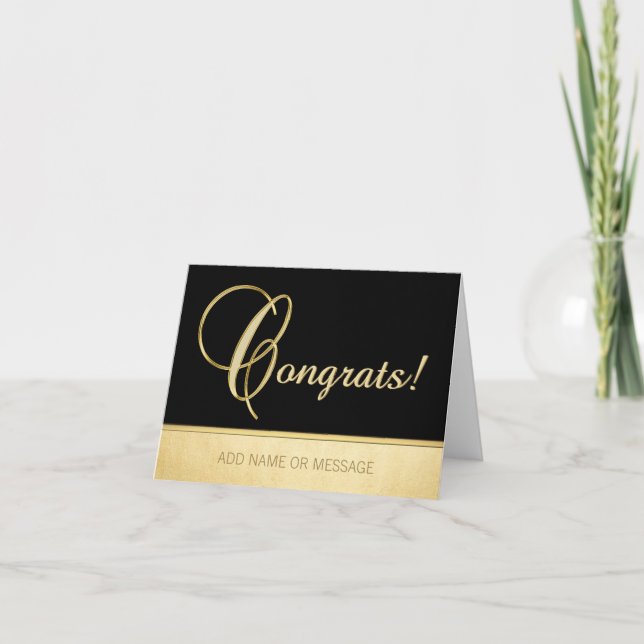 Elegant Name Personalized Black Gold CONGRATS! Card (Front)