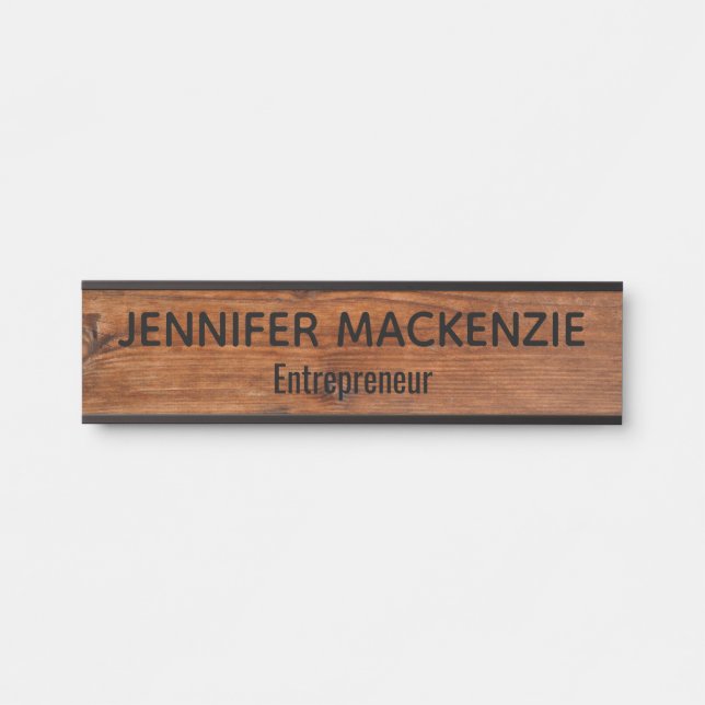 Elegant Name Plate Wood Grain Rustic Door Sign (Front)