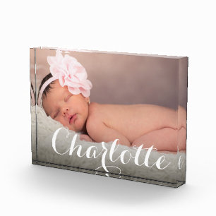 Elegant Name Script Overlay Custom Baby Photo Block