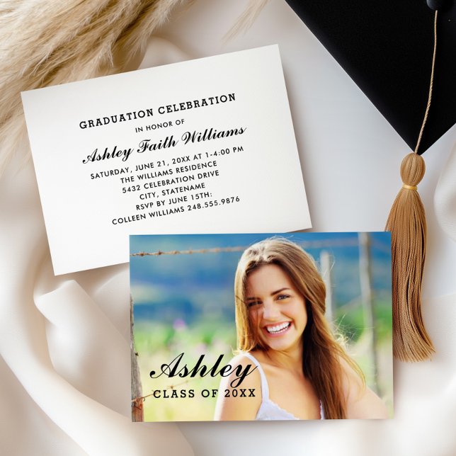 Elegant Name Script Photo Graduation Party Invitation (Creator Uploaded)