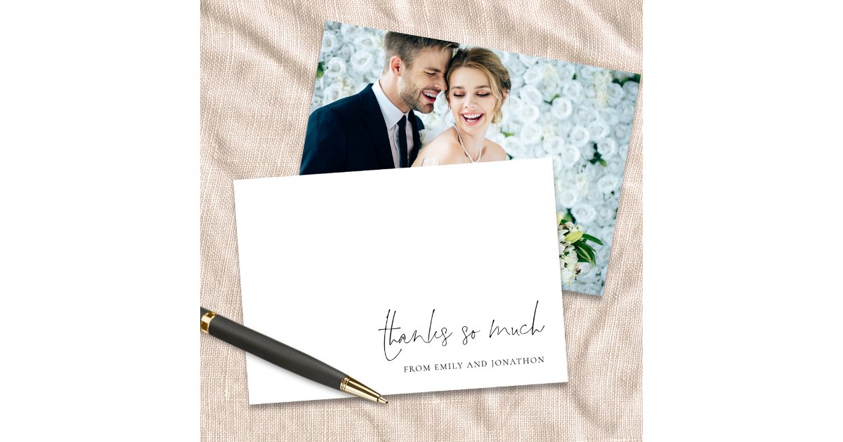Elegant Name Script Photo Wedding Thank You Note Card | Zazzle