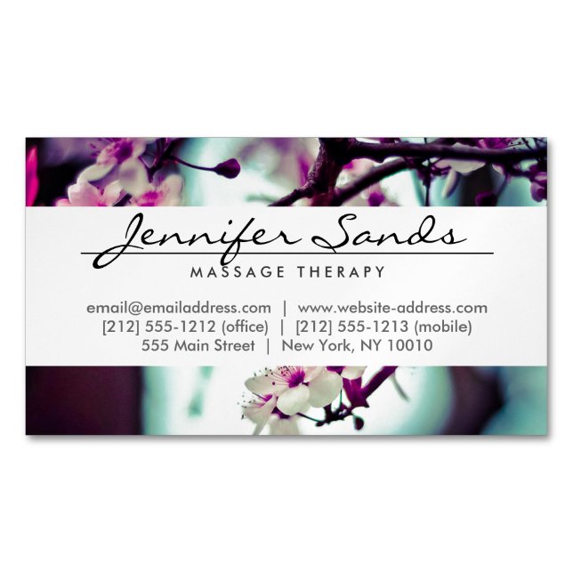ELEGANT NAME with CHERRY BLOSSOMS Business Card Magnet (Front)