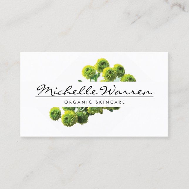 ELEGANT NAME with GREEN MUMS FLOWERS Business Card (Front)