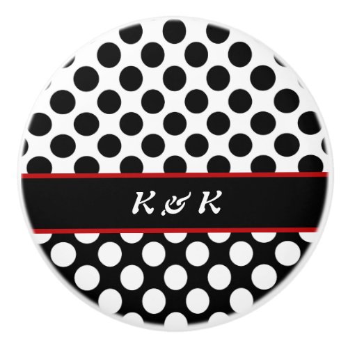 Elegant Named Black Polka Dot Design Drawer Knob