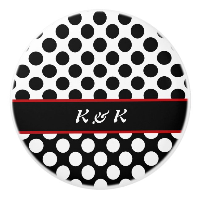 Elegant Named Black Polka Dot Design Drawer Knob (Front)
