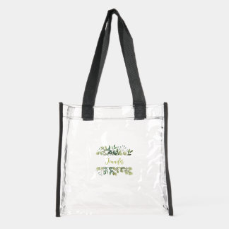 Elegant named botanical frame leaves black clear tote bag 