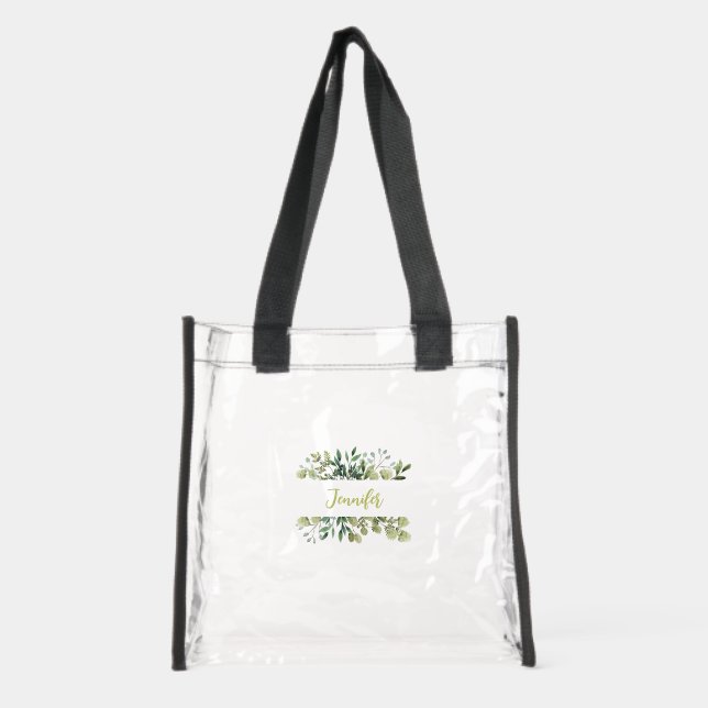 Elegant named botanical frame leaves black clear tote bag  (Front)