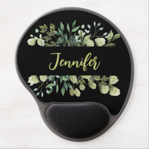 Elegant named botanical frame leaves black gel mouse pad
