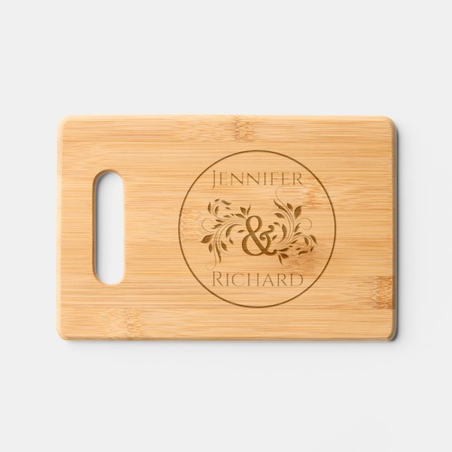 Elegant names and ampersand wedding Charcuterie Engraved Cutting Board (Front)