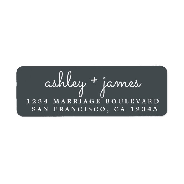 Elegant Names Black White Wedding Return Address Label (Front)