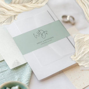 Elegant Names Date Script We Do Sage Wedding Invitation Belly Band