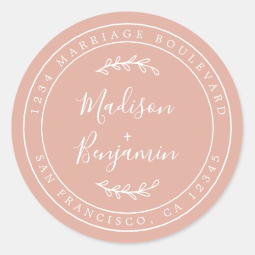 Elegant Names Dusty Pink Wedding Return Address Classic Round Sticker