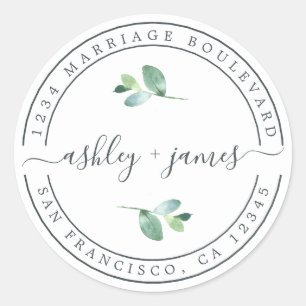 Elegant Names Eucalyptus Wedding Return Address Classic Round Sticker