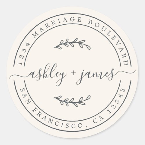 Elegant Names Ivory Wedding Return Address Classic Round Sticker