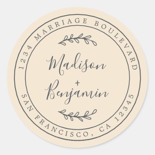 Elegant Names Ivory Wedding Return Address Classic Round Sticker