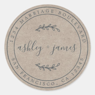 Elegant Names Kraft Paper Wedding Return Address Classic Round Sticker
