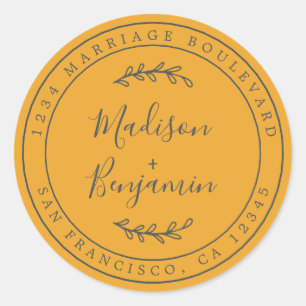 Elegant Names Mellow Yellow Wedding Return Address Classic Round Sticker