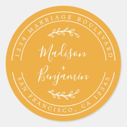 Elegant Names Mellow Yellow Wedding Return Address Classic Round Sticker