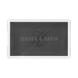 Elegant Names & Monogram   Dark & Light Greys Acrylic Tray
