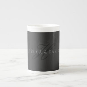 Elegant Names & Monogram   Dark & Light Greys Bone China Mug