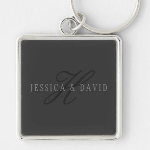 Elegant Names & Monogram   Dark & Light Greys Keychain