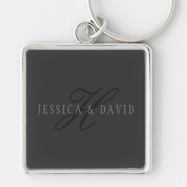 Elegant Names & Monogram | Dark & Light Greys Keychain (Front)