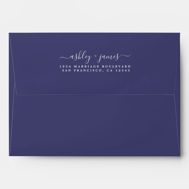 Elegant Names Navy Blue Wedding Return Address Envelope (Back (Top Flap))