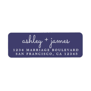 Elegant Names Navy Blue Wedding Return Address Label