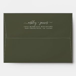 Elegant Names Olive Green Wedding Return Address Envelope