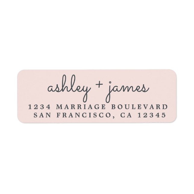 Elegant Names Pastel Pink Wedding Return Address Label (Front)