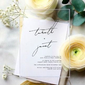 Elegant NAMES | Stylish Black & White Wedding Acrylic Invitations