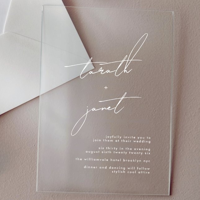 Elegant NAMES White Wedding Modern Calligraphy Acrylic Invitations (Creator Uploaded)