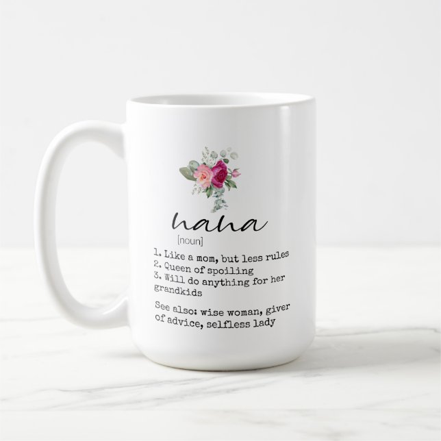 Elegant Nana Definition Floral 15oz Coffee Mug (Left)
