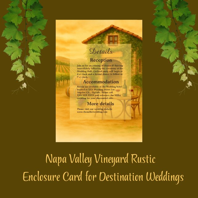Elegant Napa Valley Vineyard Rustic Wedding  Enclosure Card (Creator Uploaded)
