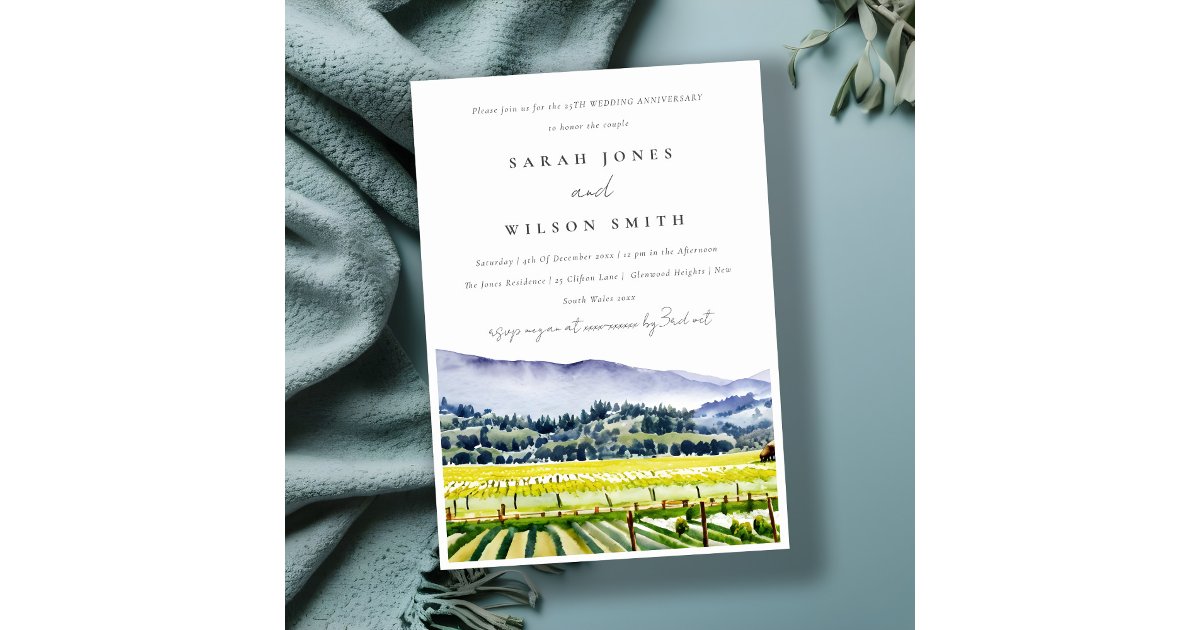 Elegant Napa Valley Vineyard Wedding Anniversary Invitation | Zazzle