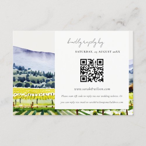 Elegant Napa Valley Vineyard Wedding QR Code RSVP Enclosure Card