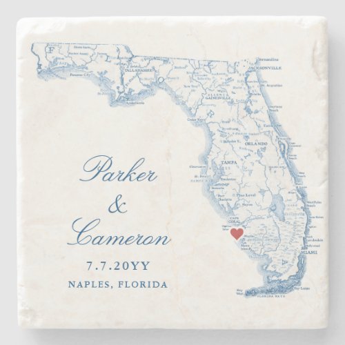 Elegant Naples Florida Map Wedding Keepsake Stone Coaster