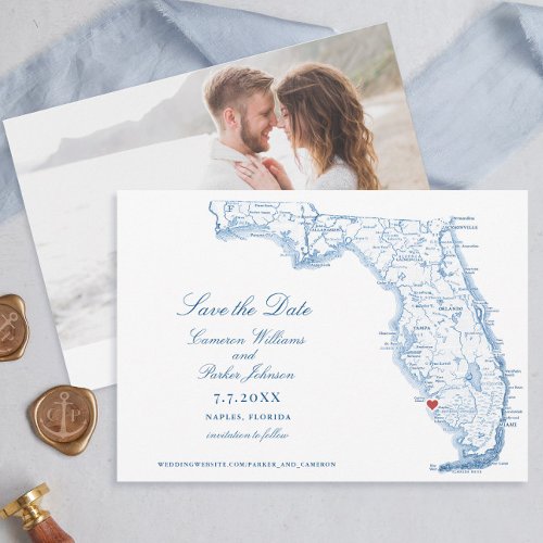 Elegant Naples Florida Wedding Navy Map Save The Date