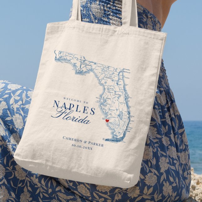 Elegant Naples Florida Wedding Welcome Tote Bag (Elegant Naples Florida Wedding Favor Tote bag for your navy blue Florida destination beach wedding )