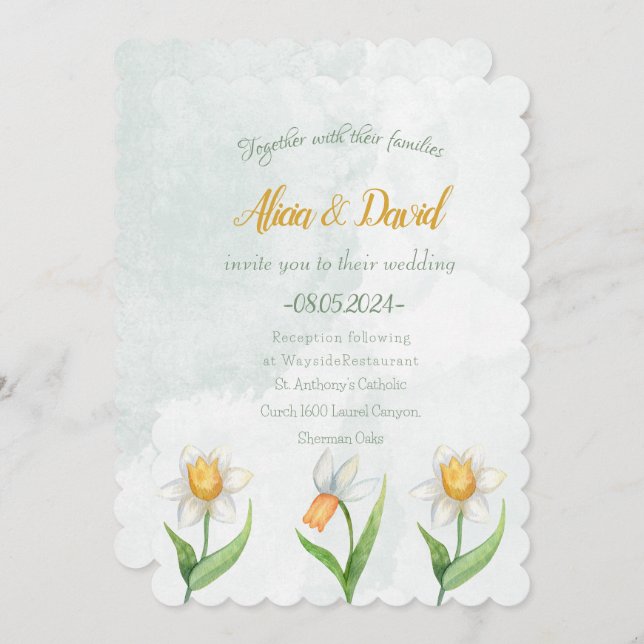 Elegant Narcissus Flower Wedding Invitation (Front/Back)