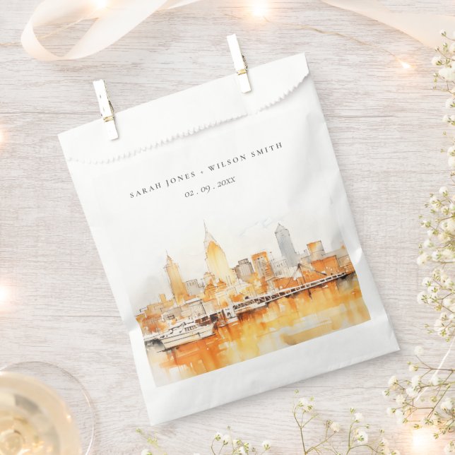 Elegant Nashville City Skyline Watercolor Wedding Favor Bag (Clipped)