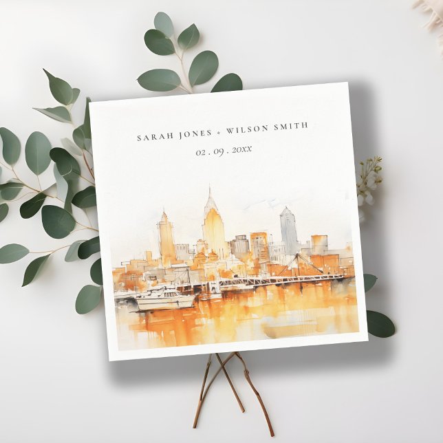 Elegant Nashville City Skyline Watercolor Wedding Napkins (Creator Uploaded)