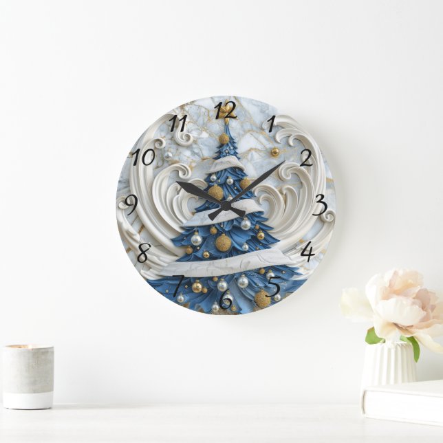 Elegant Native Indian Christmas tree art Large Clock (Home)