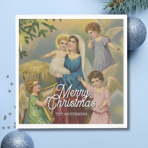 Elegant Nativity Mary Baby Jesus Angels Napkins