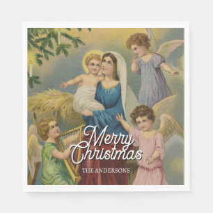 Elegant Nativity Mary Baby Jesus Angels Napkins